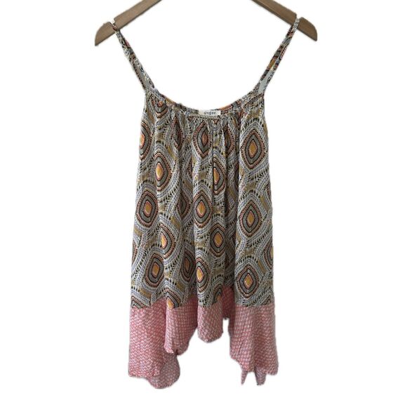 Umgee Bohemian Mix Print Semi Sheer Spaghetti Strap Swing Shark Bite Tank Top M - Picture 1 of 5